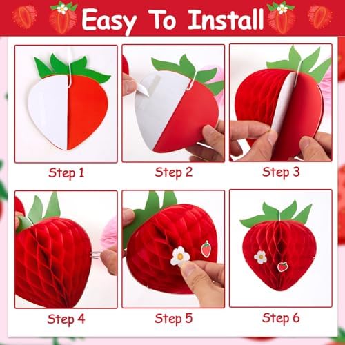 9PCS Strawberry Honeycomb Hanging Decorations