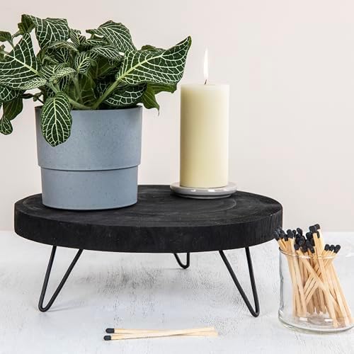 Creative Co-Op Paulownia Wood Pedestal Black 11 Inch