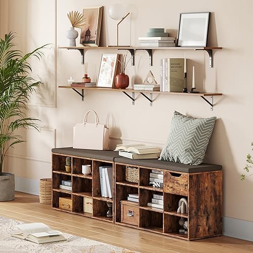 Dinzilvjl Long Wall Shelves Set of 2 Rustic Brown