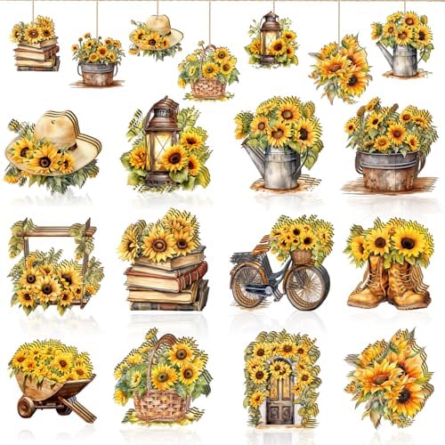 36 Pcs Summer Sunflower Wood Hanging Decorations