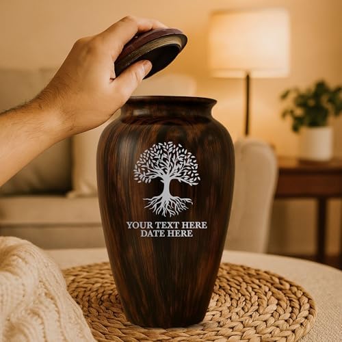 Custom Cremation Urn with Painted Wood Finish and Tree of Life Design