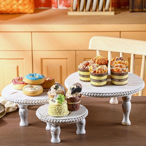 Thyle Rustic Round Wood Tray Riser Set of 3 White