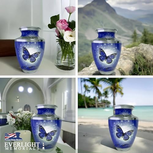 Blue Butterfly Urn for Ashes Elegant Home Display Urn