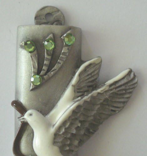 Pewter Mezuzah Peace Dove Handpainted with Crystals