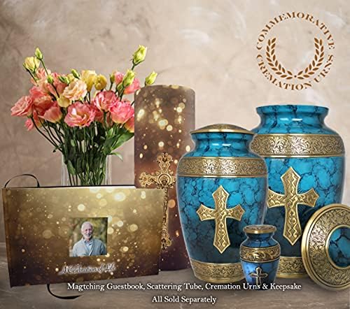 Blue Cross Cremation Urn for Ashes - Handcrafted Decorative Urn