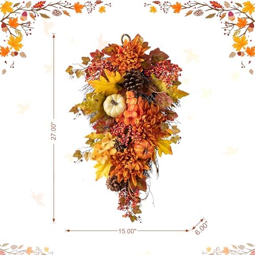Glitzhome Artificial Fall Teardrop Wall Swag Wreath