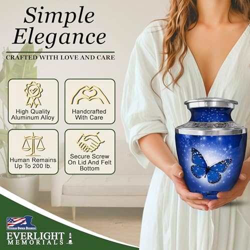 Blue Butterfly Urn for Ashes Elegant Home Display Urn
