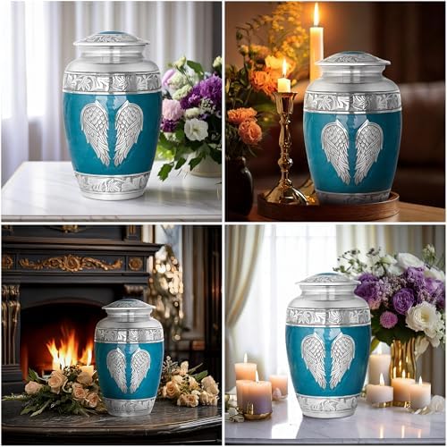 Angel Wings Cremation Urn - Large Teal Blue