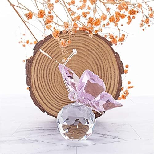 HD Pink Crystal Butterfly Figurine with Crystal Ball Base and Hippopotamus Collectibles