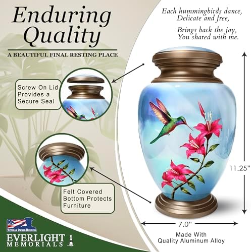 Blue Hummingbird Urn for Ashes Large Cremation Urn