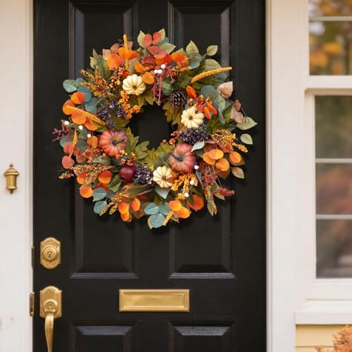 Fall Wreath with Pumpkins and Pinecones 24 Inch