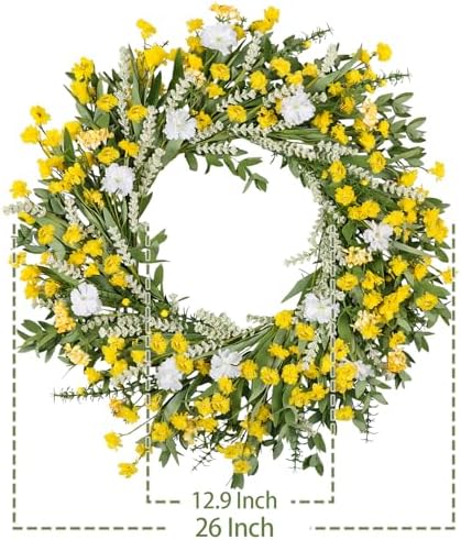 26 Inch Artificial Spring Wreath Yellow and White
