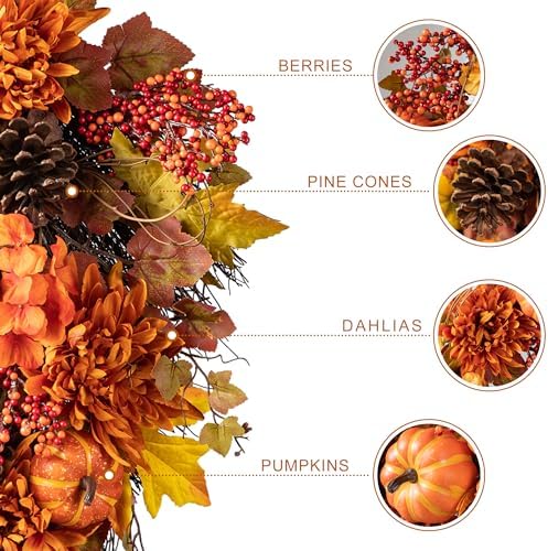 Glitzhome Artificial Fall Teardrop Wall Swag Wreath