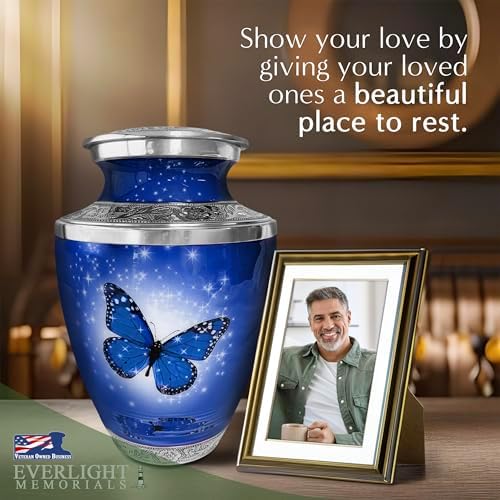 Blue Butterfly Urn for Ashes Elegant Home Display Urn