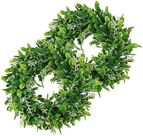 LSKYTOP 2 Pcs Artificial Boxwood Wreath with White Flowers