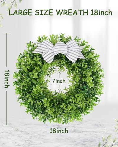18 Inch Faux Boxwood Wreath with Plaid Bow and Sash