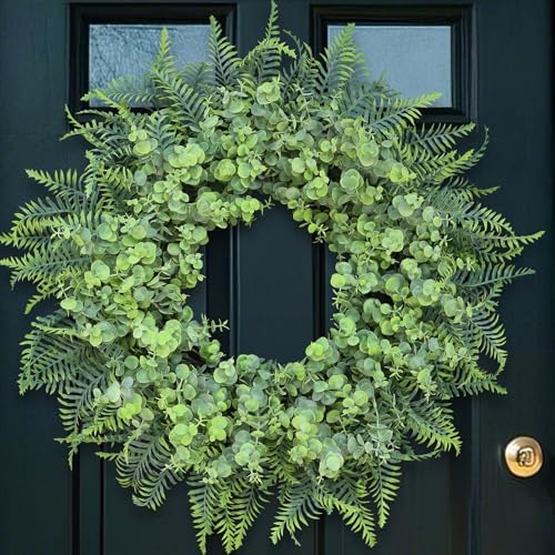 26 Inch Eucalyptus and Boston Fern Wreath for Front Door