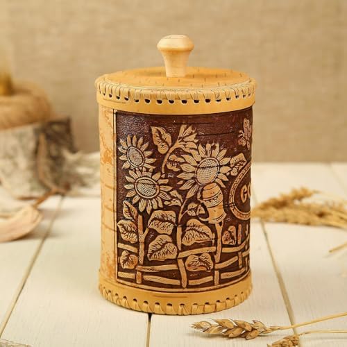 Handmade Birch Bark Salt Container with Floral Design
