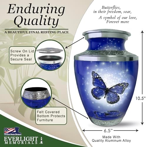 Blue Butterfly Urn for Ashes Elegant Home Display Urn