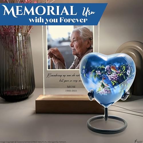 Highstreet Nautical Exquisite Heart Glass Urn with Bluebird and Flower Scene