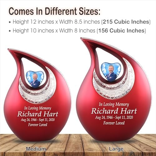 Personalized Photo Text Red Teardrop Cremation Urns for Adult Ashes