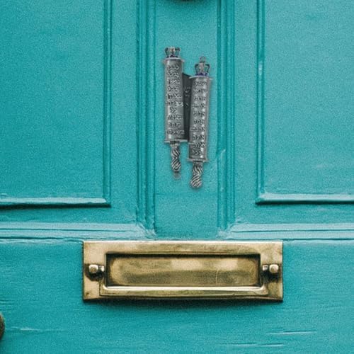 2 Piece Metal Mezuzah Set with Engraved Blessings for Front Door