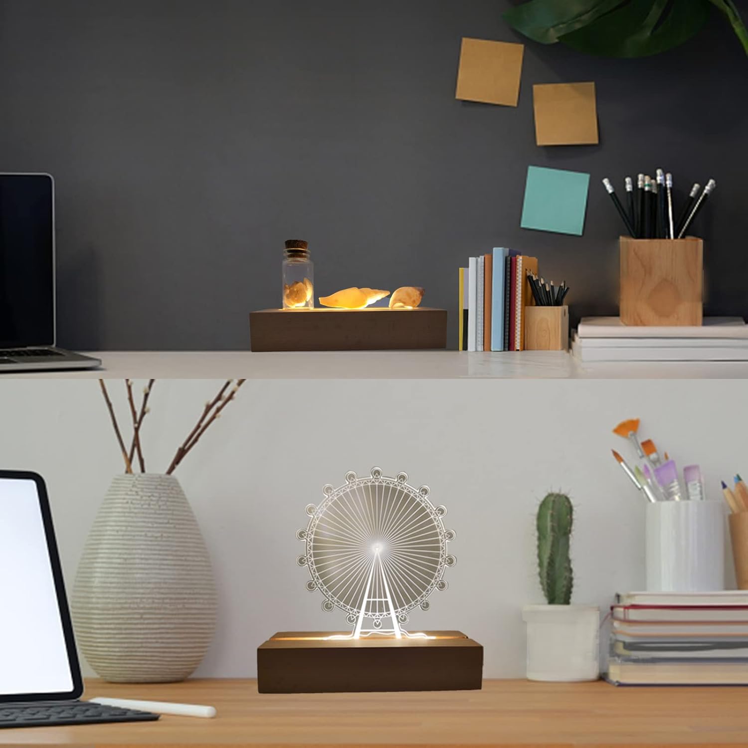 6 Inch Rectangle LED Wood Lighted Display Pedestal