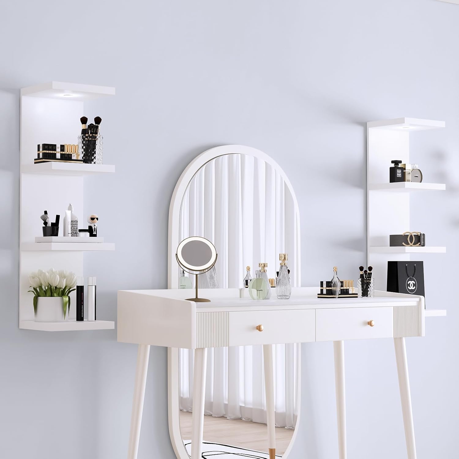 White Floating Wall Shelf Unit with LED Light