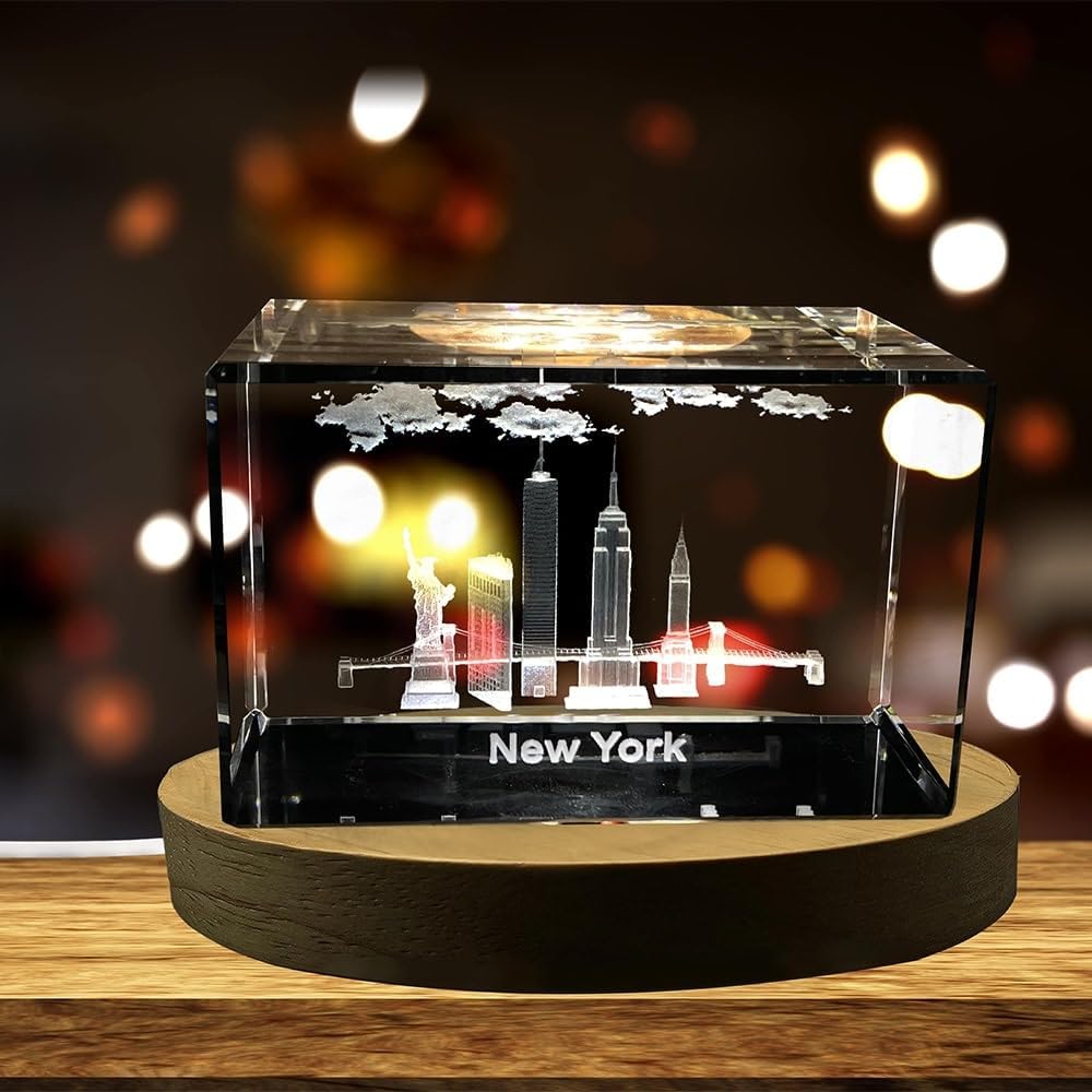 New York City Landmarks 3D Engraved Crystal Souvenir