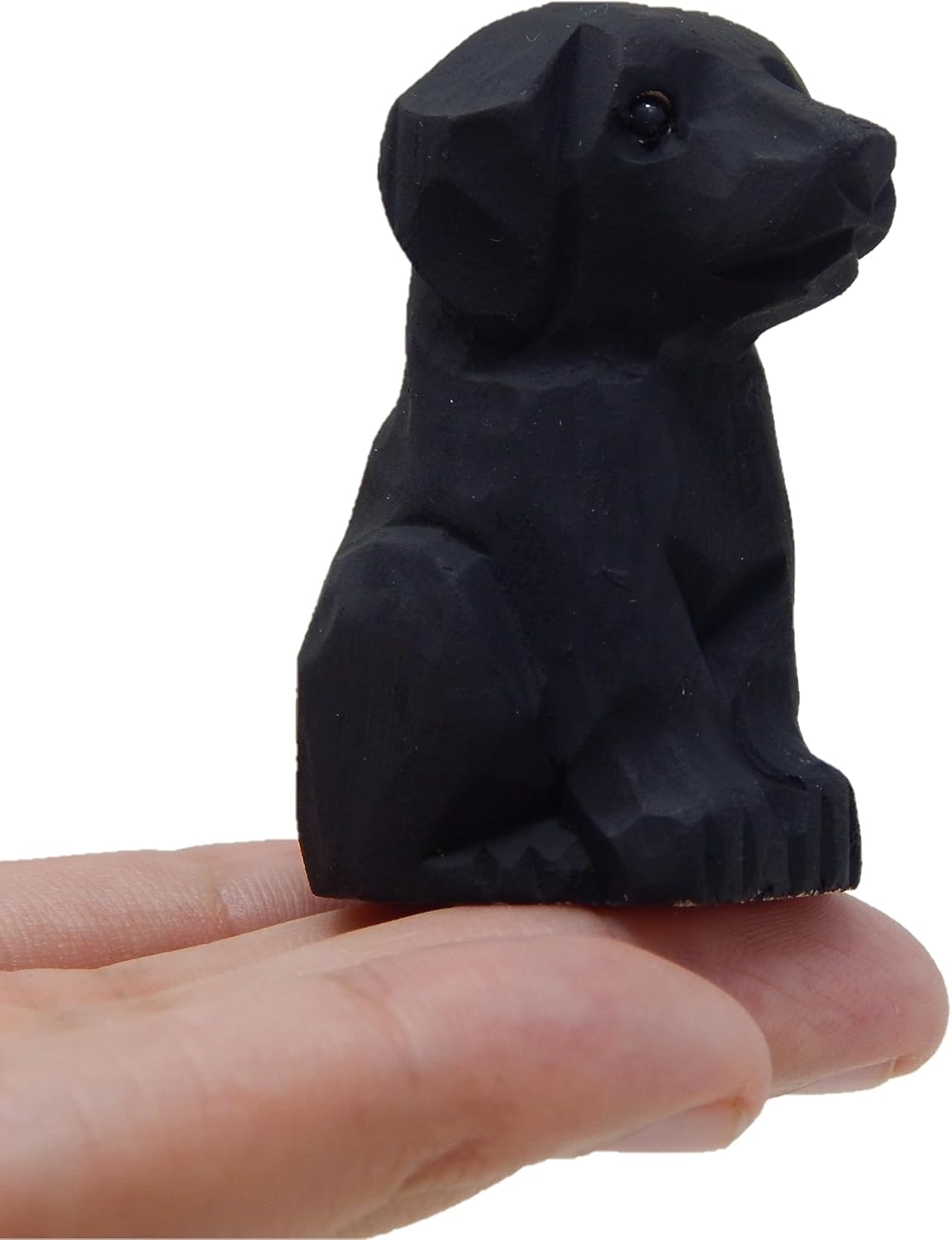 Hand-Carved Black Lab Figurine - Miniature Wooden Dog Sculpture