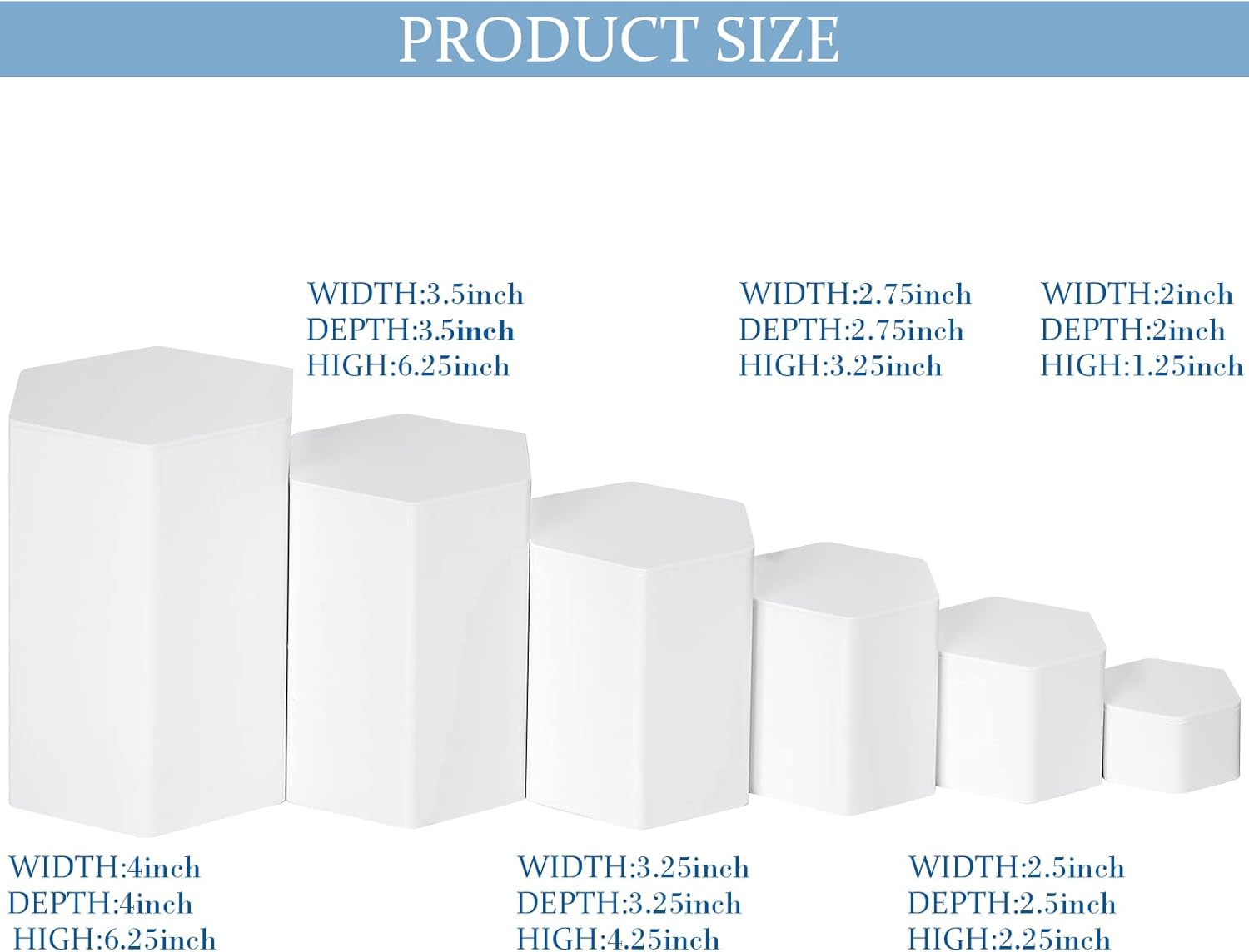 Jetec Hexagonal Jewelry Display Risers - 6 Sizes 12 Pieces White