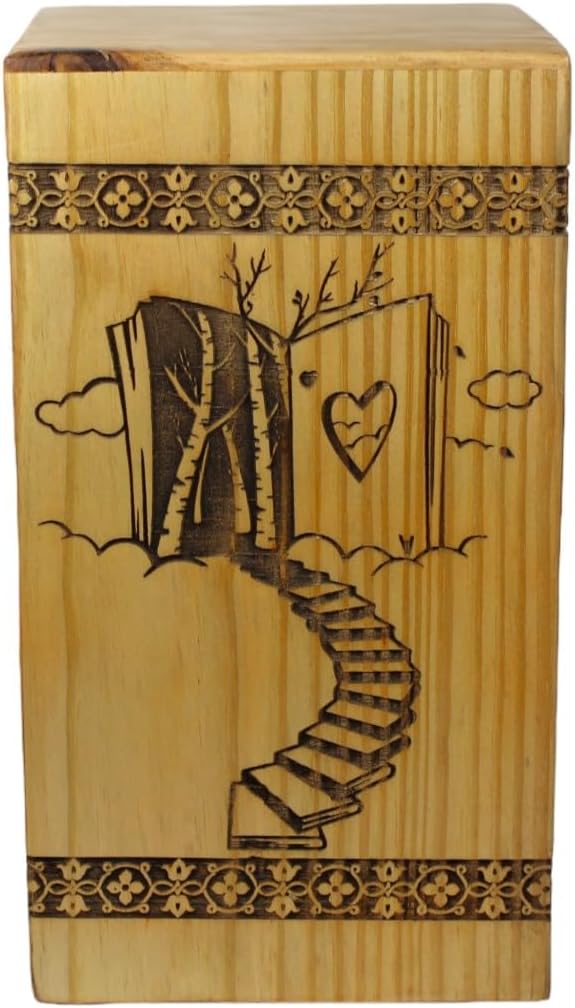 Handcrafted Wooden Cremation Urn with Stairway to Heaven Design