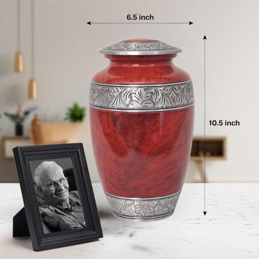 Home Elm Red Cremation Urn for Adult Ashes - Holds 210 Cubic Inches