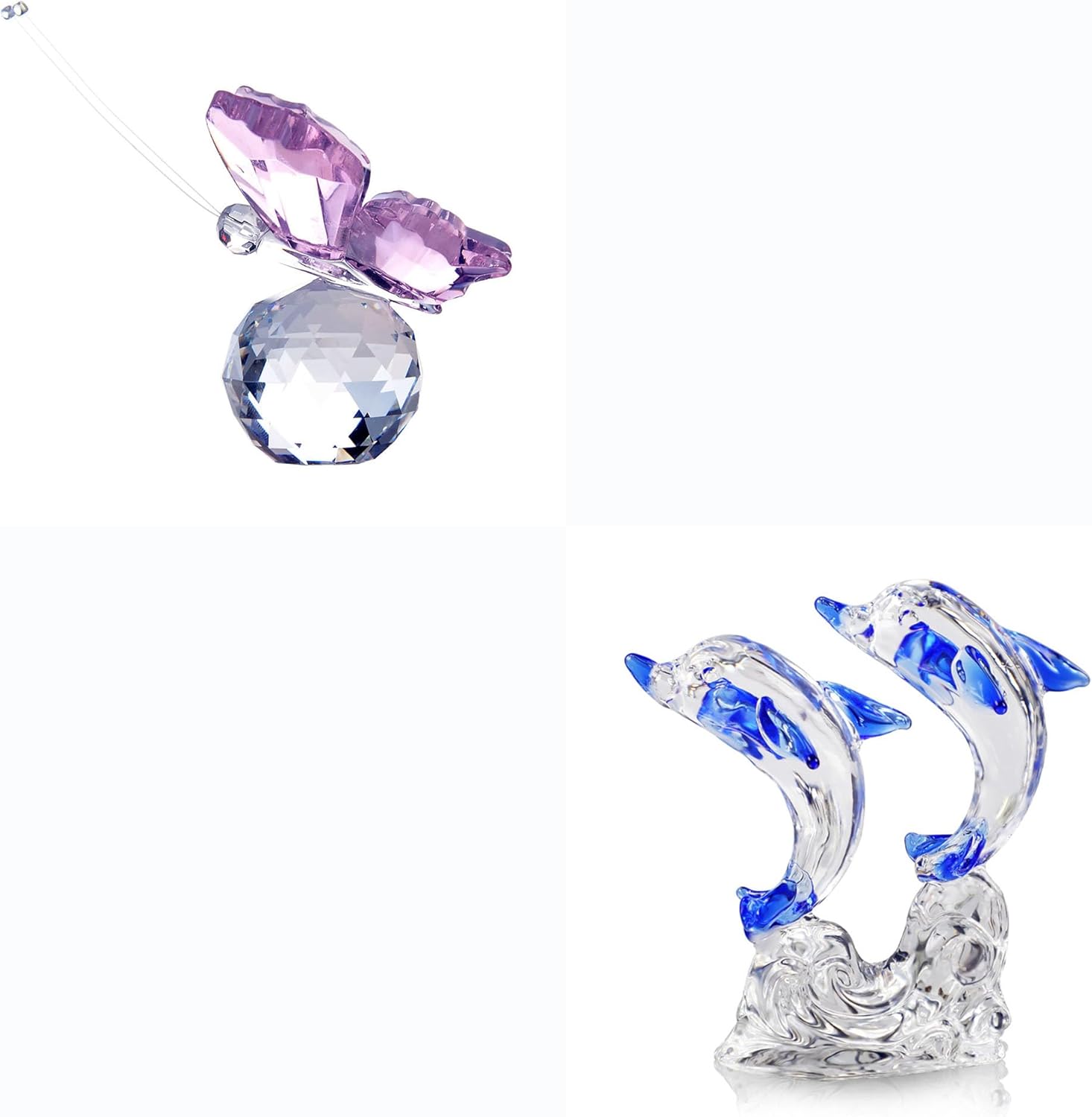 HD Pink Crystal Butterfly with Dolphin Figurine Set