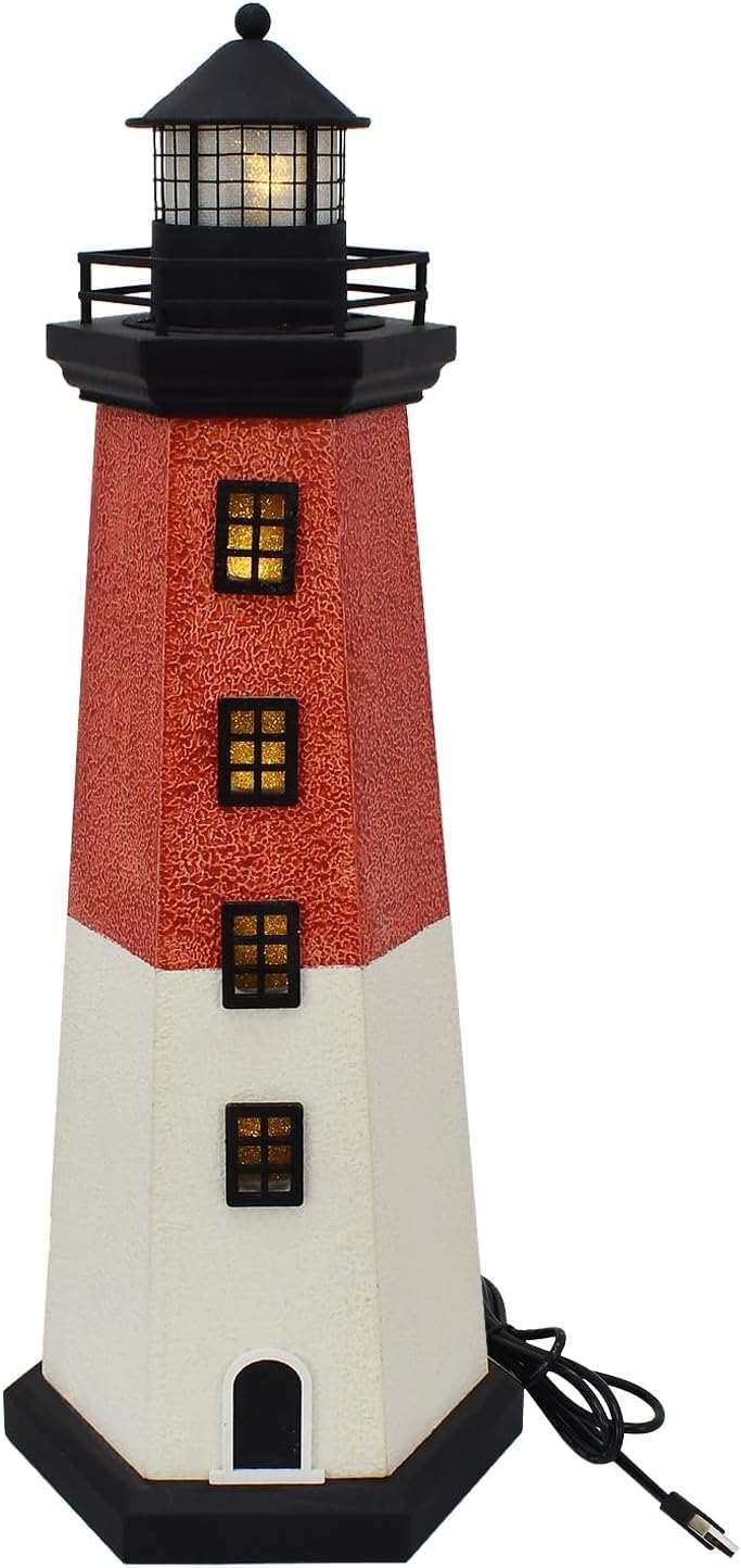 Morning View Lighthouse Decor 1625 Red Wooden Nautical Figurine