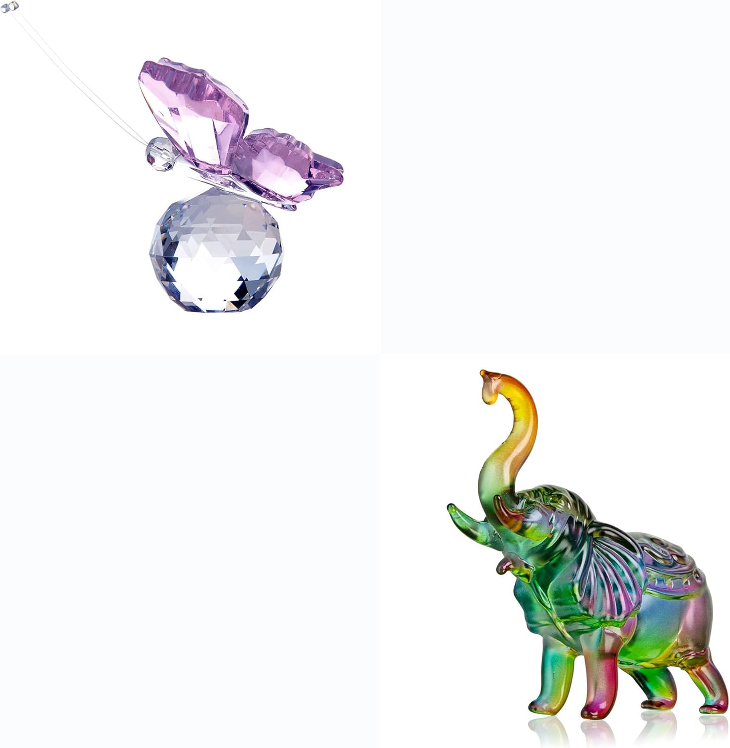HD Pink Crystal Butterfly and Elephant Figurine Set