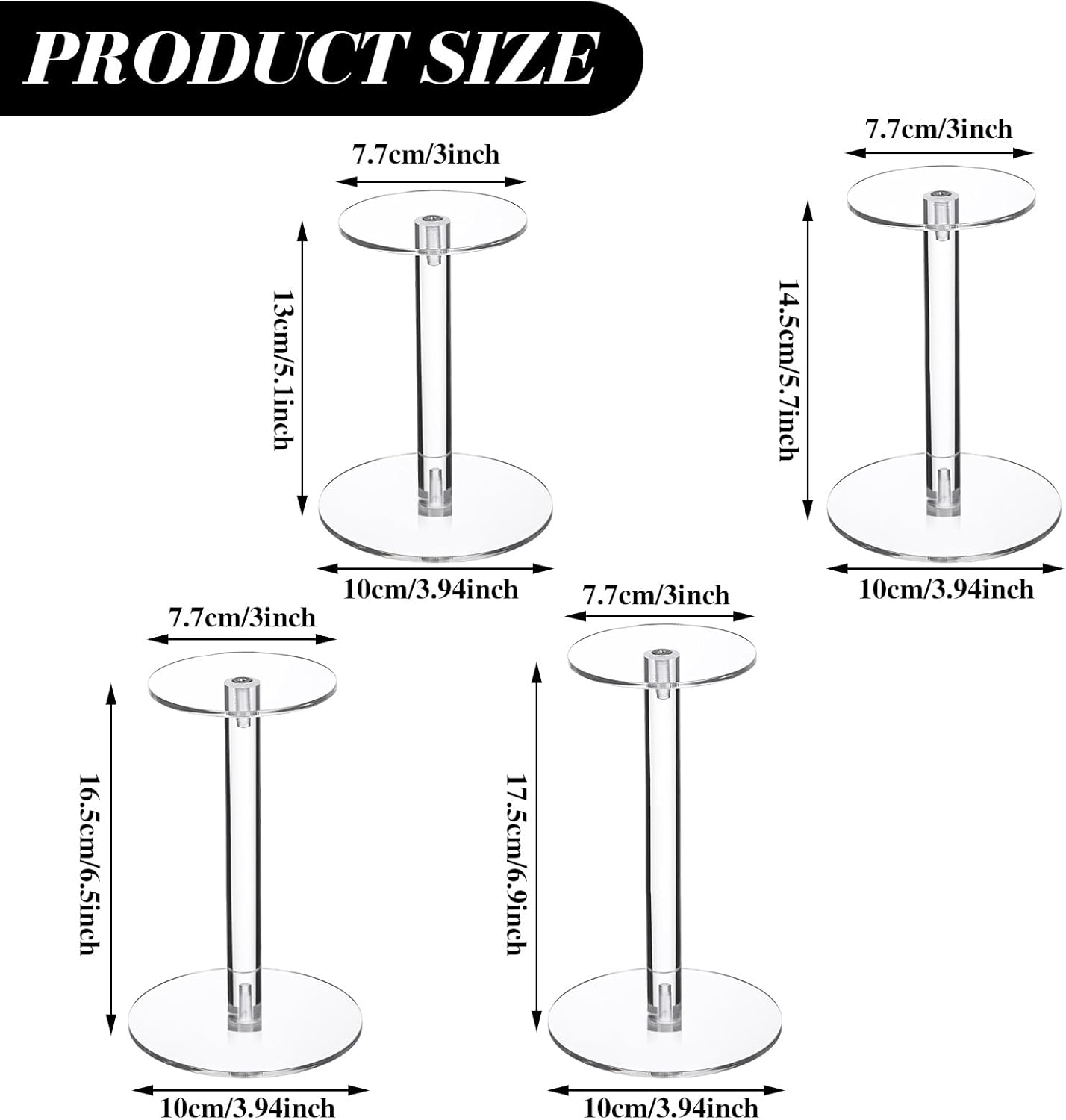 Soaoo 4 Round Acrylic Display Stands Set for Jewelry Hats Watches