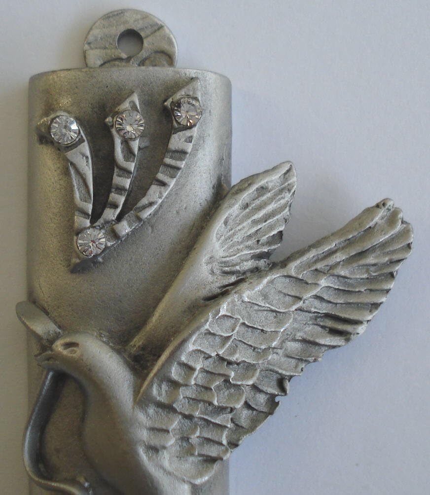 Pewter Mezuzah with Crystal Dove