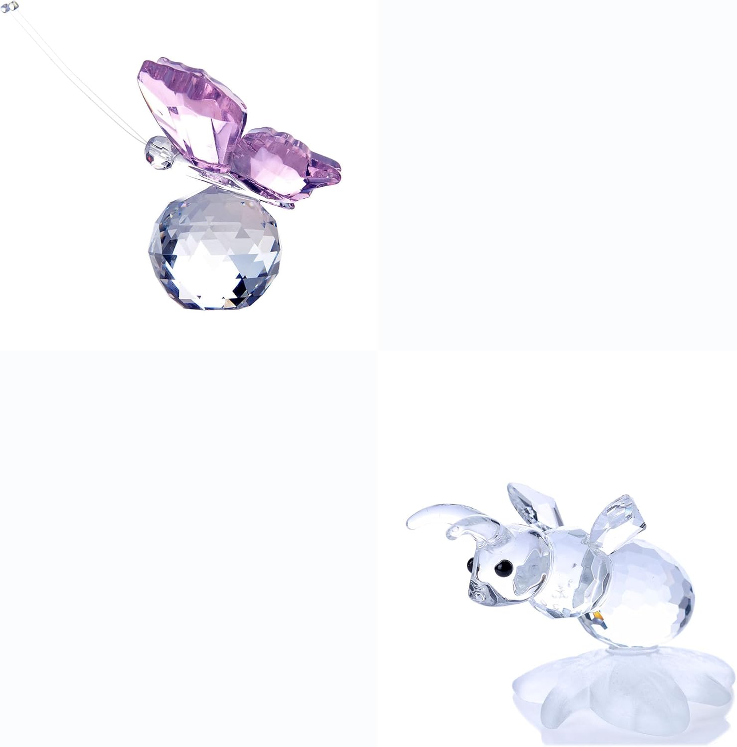 HD Pink Crystal Butterfly and Bee Figurine with Crystal Ball Base