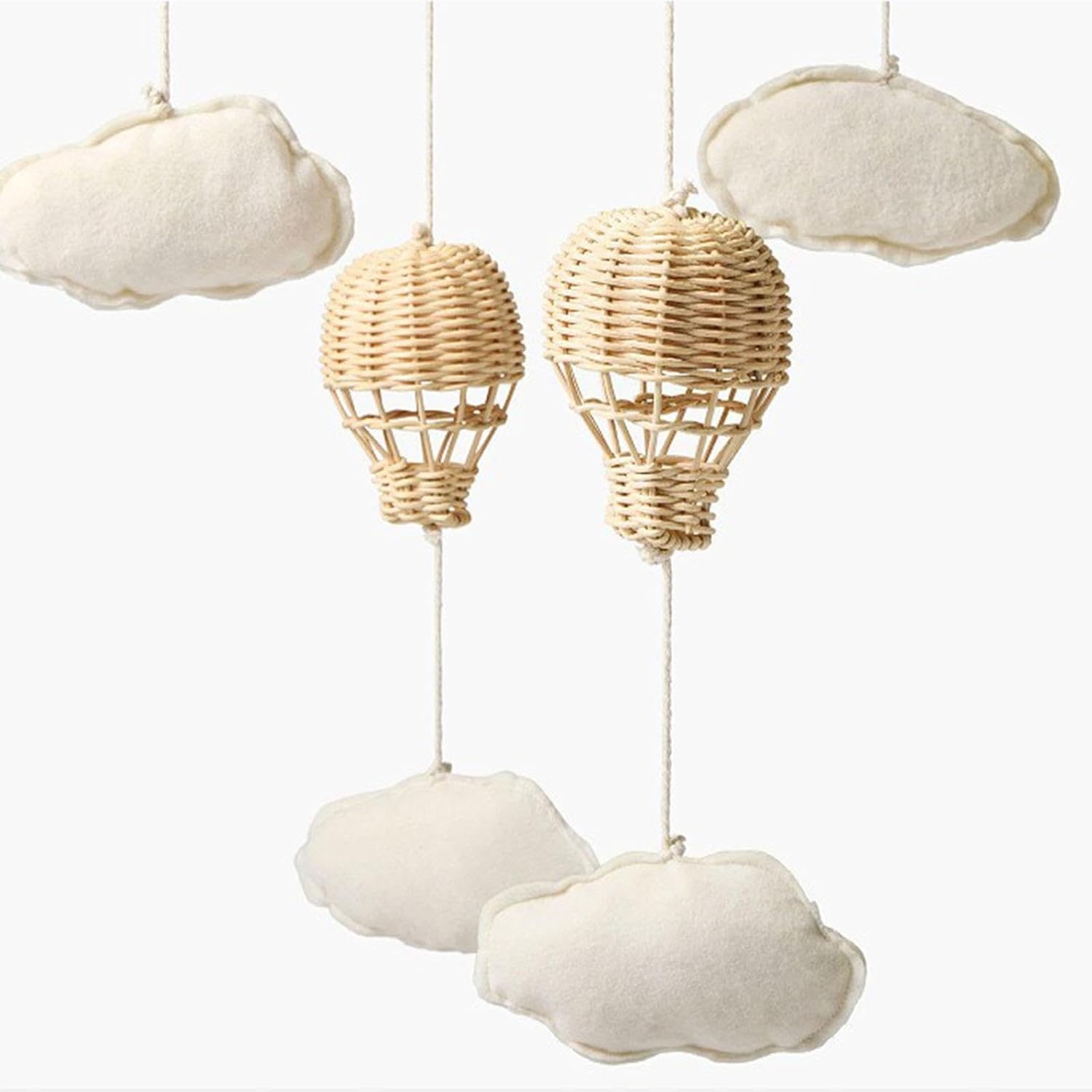 Garende Baby Mobile with Rattan Balloon and Cloud Decor