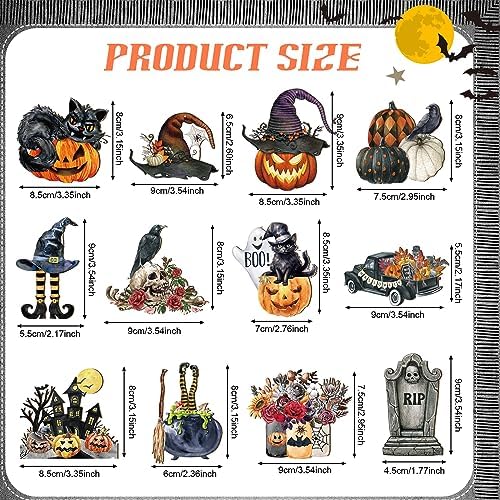 Huwena 36 Pcs Halloween Wood Ornament Set