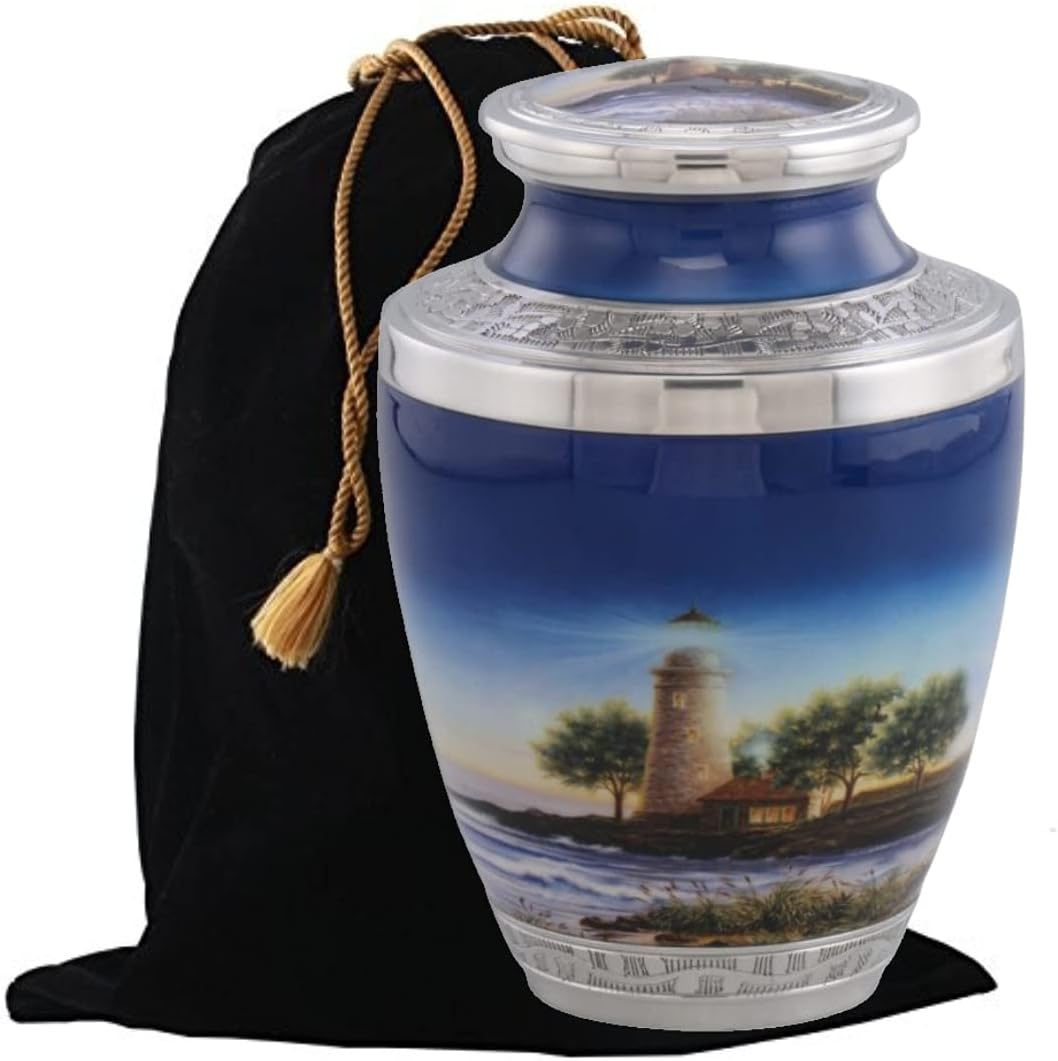 Lighthouse Cremation Urn - Handcrafted Metal Urn for Human Ashes