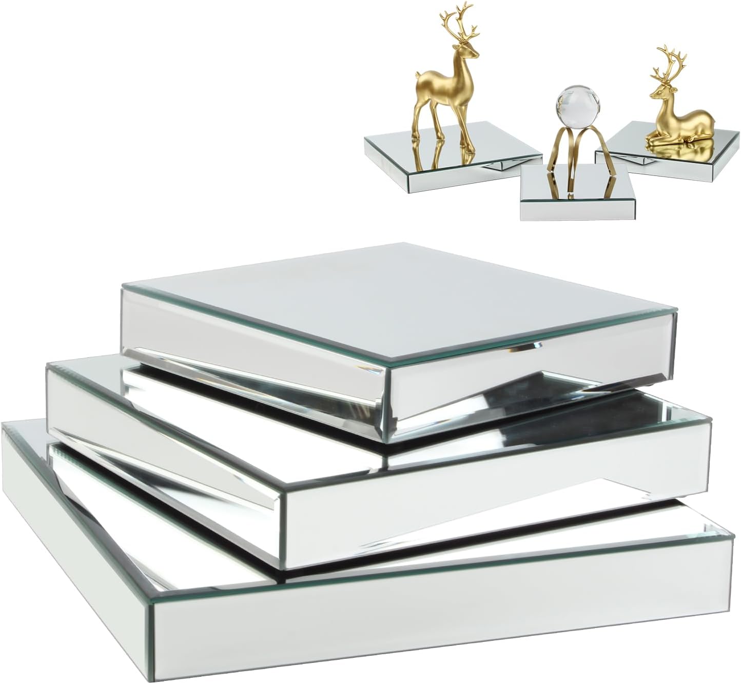 Silver Mirror Display Riser Stand Set 3 Sizes
