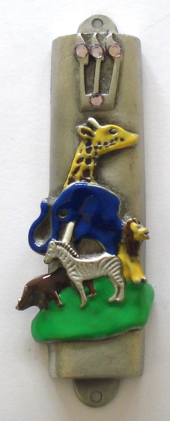 Hand Painted Noahs Ark Mezuzah with Crystal Epoxy Pewter