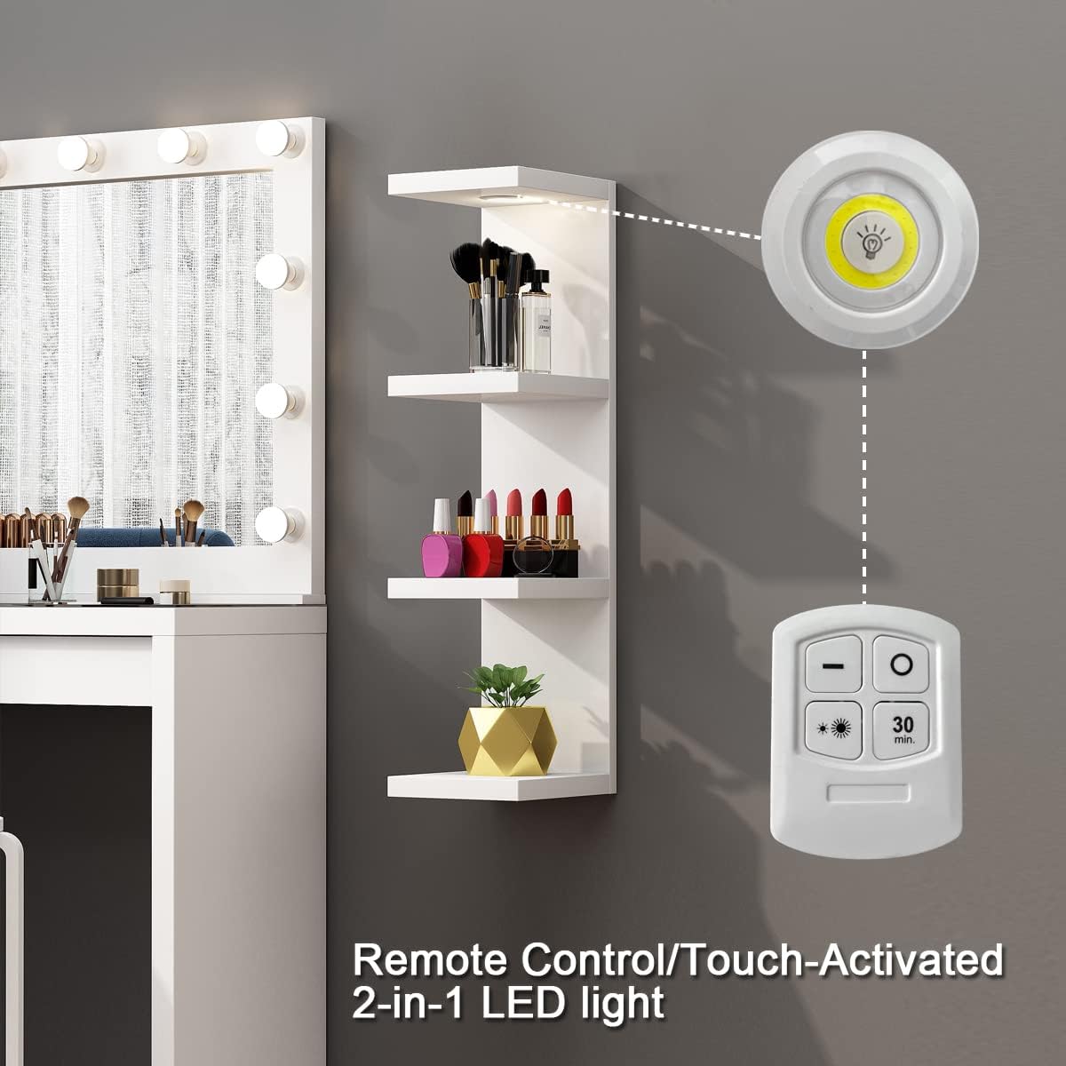White Floating Wall Shelf Unit with LED Light