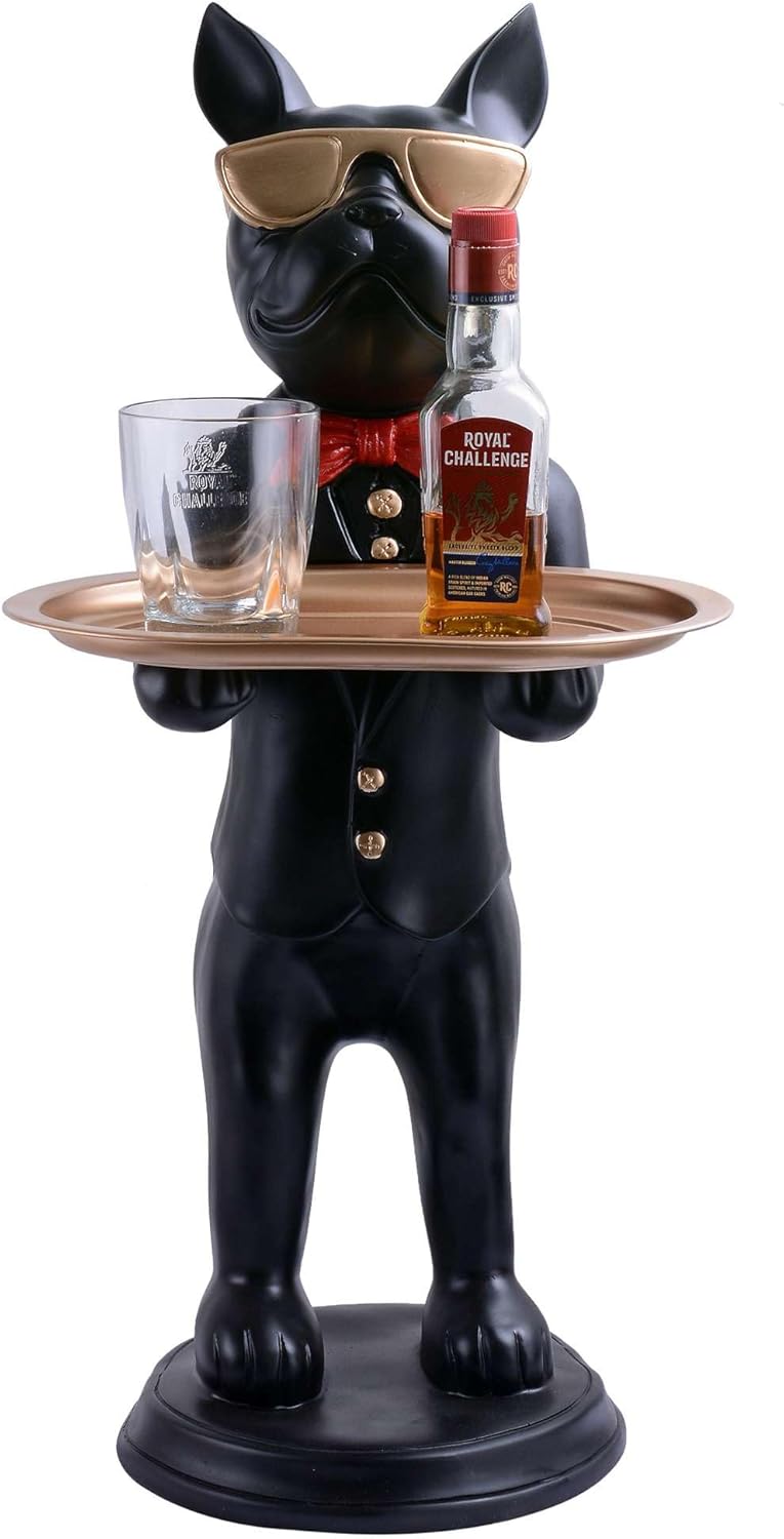 Cool Dog Sculpture with Plate for Home Decor