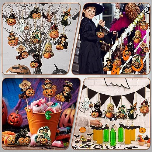 36 Pcs Halloween Hanging Wooden Decorations Set