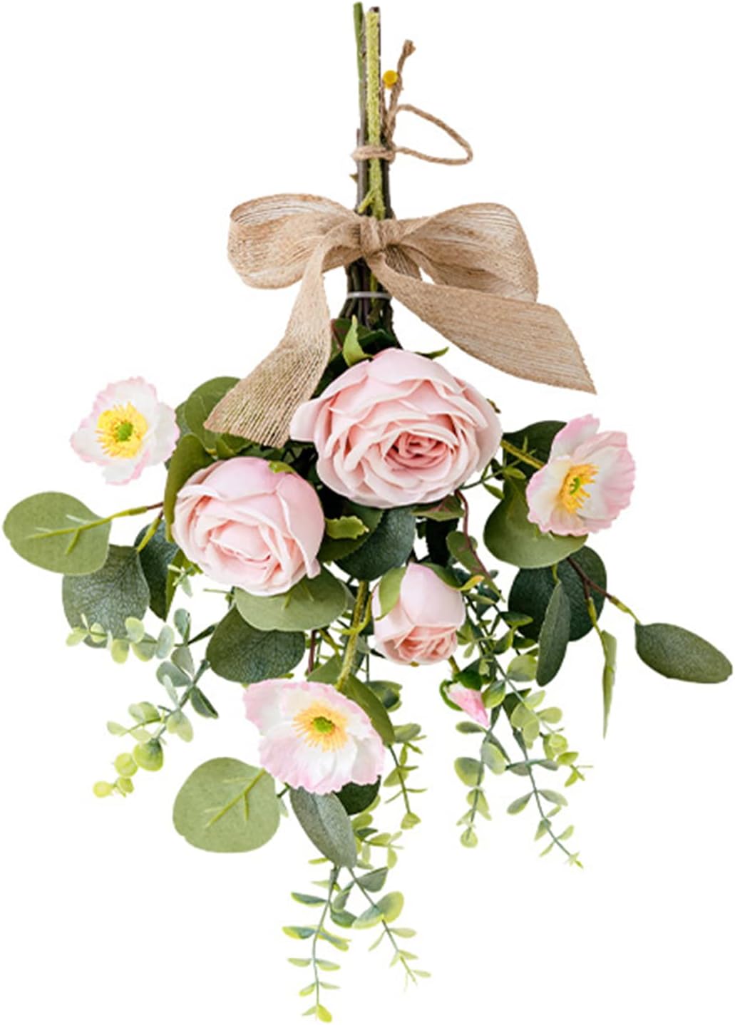 17 Inch Artificial Teardrop Wreath with Flowers and Eucalyptus Leaves