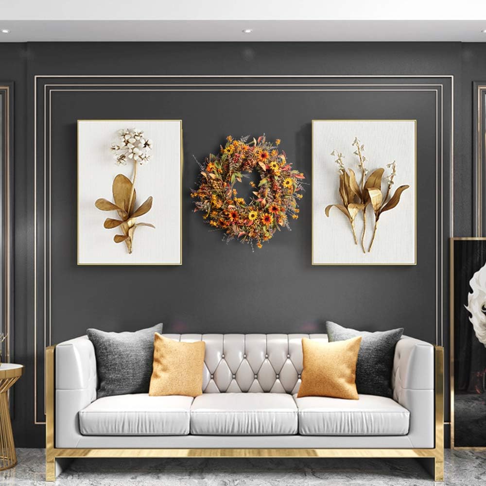 24 Inch Artificial Fall Wreath for Front Door
