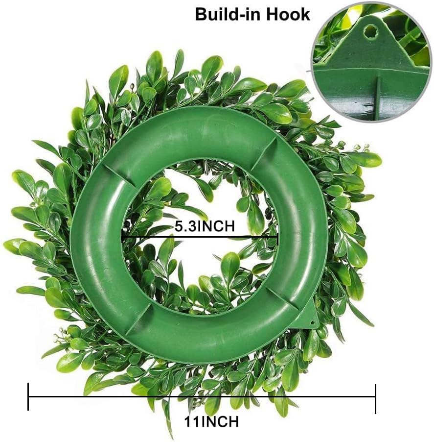 LSKYTOP 2 Pcs Artificial Boxwood Wreath with White Flowers